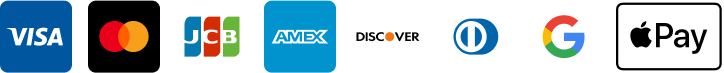 VISA、マスターカード、JCB、AMEX、DISCOVER、ダイナーズ、GooglePay、ApplePay